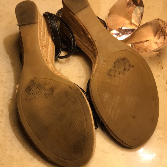 BP. Leather Espadrilles Sculpted Wedge Heel Ankle Strappy Sandals  Black 👡 - Picture 4 of 5